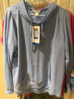 Weatherproof Blue and White Gingham Lightweight Hooded High-Low Jacket